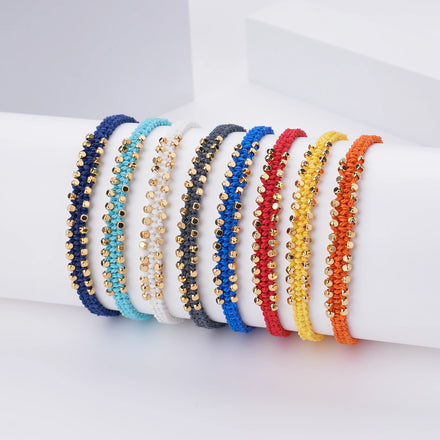 Hand Made Jewelry Adjustable Women Gold Beads Braided Cotton String Woven Bohemian Bracelet Custom