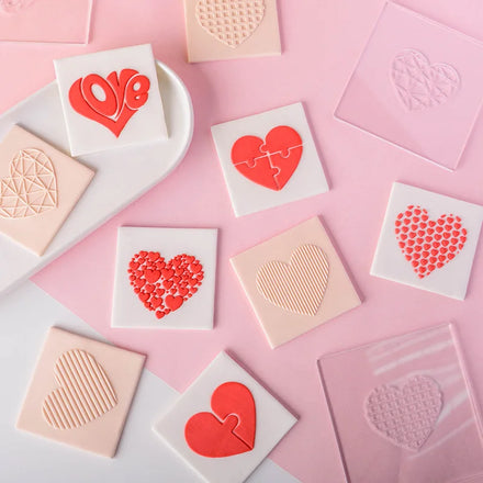 Saffron Heart Cookie Cutters for Valentine Gift Acrylic Frosted Hearts Embosser Board for Homemade Valentine's Day Cookies
