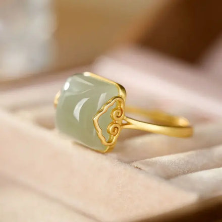 Wholesale Simple Retro Elegant S925 Sterling Silver Plated Agate Ring Ethnic Natural Hetian Wishful Open Jade Ring Women Ring