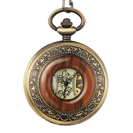 Vintage Style Brass Antique Pocket Watch Handmade Pocket Watch Collectible Full Working Clock with Wood