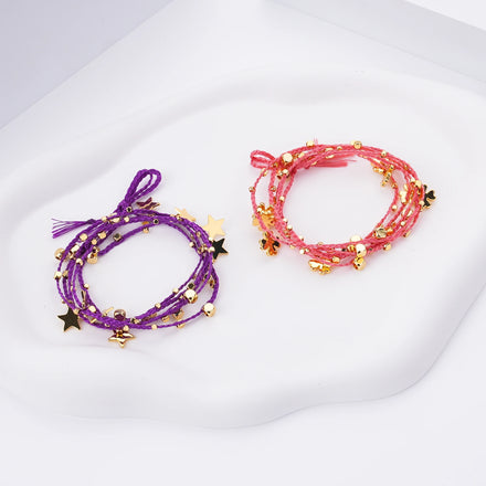 Bohemian Trendy Jewelry Italian Multi Layers Long String Cotton Rope Charm Star Clover Cowrie Shell Bracelet