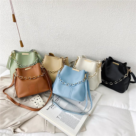 Candy Color Mini Bucket Bags Pu Leather Women Hand Bag Shoulder Crossbody Chain Small Ladies Purse and Handbag