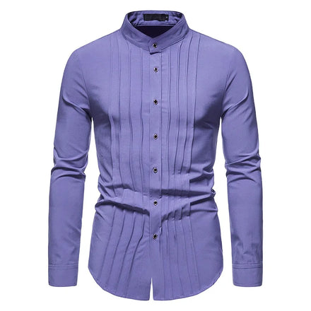Men Business Standing Tuxedo Long Sleeved Shirt