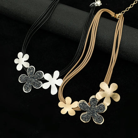 TongLing European Brushed Surface Choker Necklace Women Bling Beaded Flower Necklace for Daily Life