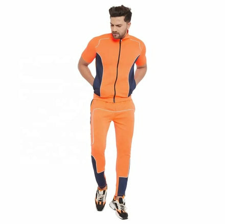 KY Unisex Quick Dry Short Sleeve Gym Fitness Set Color Block Sport Shirt With Funnel Neck Full Zip for Summer Workout for Adults