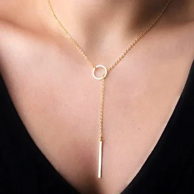 Simple Geometric Gold Silver Color Minimalist Round Stick Pendant Necklace