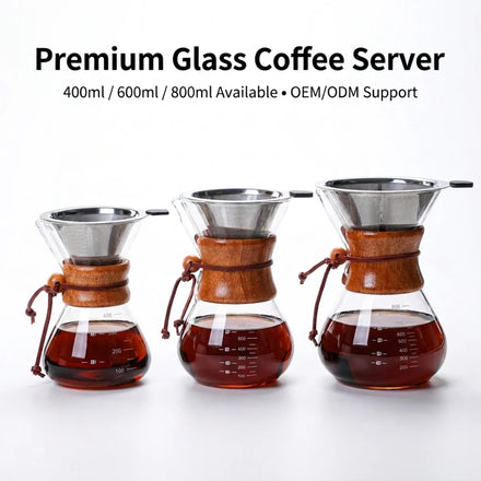 Kingze Portable Borosilicate Glass Coffee Pot 400ml 600ml 800ml Pour Over Coffee Makers Italian Coffee Server with Filter