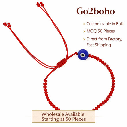 Go2Boho Bohemian Summer Evil Eye Bracelet Bead Red Crystal Handmade Drawstring Accessories Fashion Jewelry Bracelets for Women