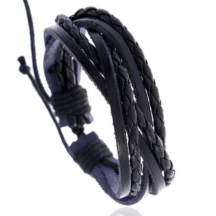 New Arrival DPANCO Simple Wove Black Leather Adjustable Bracelet Fashion Braided Multilayer Friendship Bracelets for Men Women