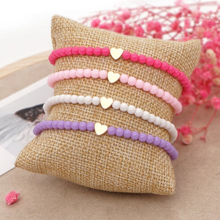 Go2boho New Trendy Handmade 17.5cm Gold Iron Gallstone Peach Heart Bracelet Acrylic White Ball Bracelet