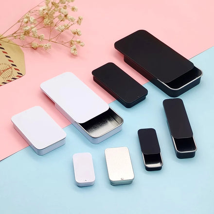 Custom Printed Logo Solid Perfume Packaging Quality Tinplate Box Candy Square Rectangular Sliding Tin Box Can Small Metal