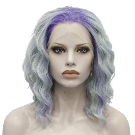 Celebrity 14inch Dyed Blue Purple Dark Roots Curly WigCosplay Premium Synthetic Wigs Futura Heat Resistant Synthetic Hair Wig