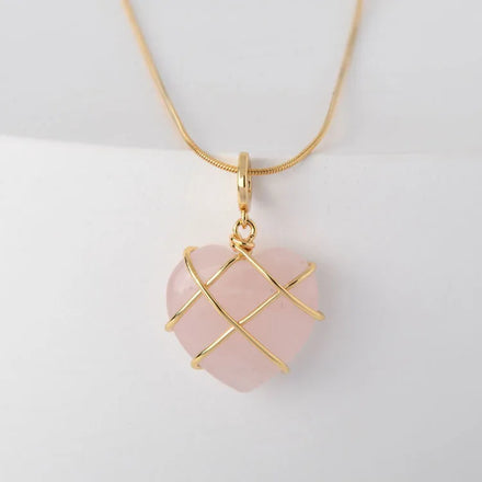 Hot Sell Twisted Heart Pendant Necklace Rose Quartz Opal Necklace Stainless Steel Crystal Gemstone Necklace