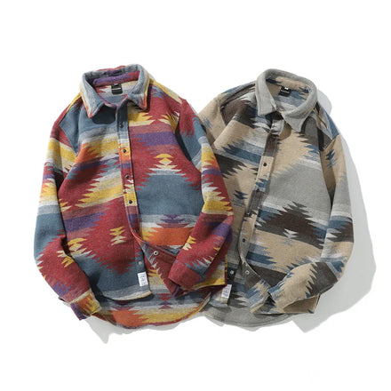 2025 ODM Men's National Style Geometric Aztec Jacket Long Sleeve Casual Button Winter Streetwear Camouflage Single Dye