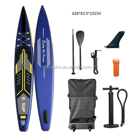 Factory Wholesale OEM Inflatable Double Layer Racing SUP Board with Fiberglass Paddle and Wheeled Backpack-Water Sports