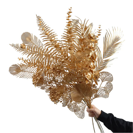 Wedding Decorative Gold Plants Plastic Artificial Golden Flowers for Festival Arrangement