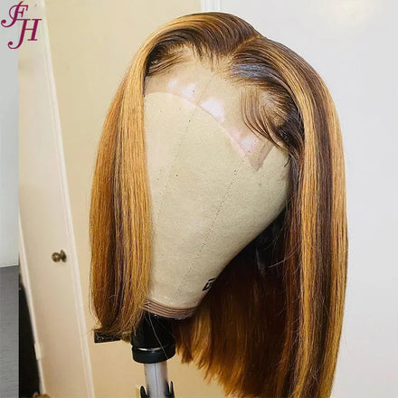 FH Factory Peruvian Short Human Hair bob Wig Highlight Color Frontal bob Wigs 4x4 Lace Color14 Inch bob Lace Wi