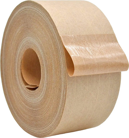 Reinforced Water Activated Gummed Kraft Paper Tape Brown Carton Box Packing Sealing Fiberglass Eco-Friendly and Recyclable Tape