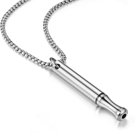 Personalized Fadeless Stainless Steel Meditation Breathing Anti Anxiety Whistle Necklace Wholesale