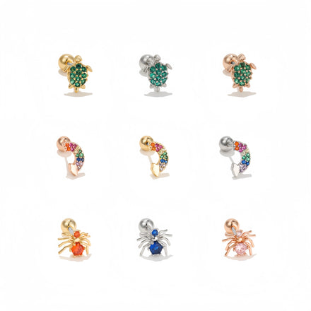 New Design Animal Ear Bone Stud Micro-Inset Gold Plated Zircon Screw Piercing Jewelry Ball Women Fancy Stud Earring Blanks