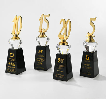 ADL Crystal Glass Metal Trophy Awards 15 Years Service Awards Blank Company Annual Celebration Crystal Trophy