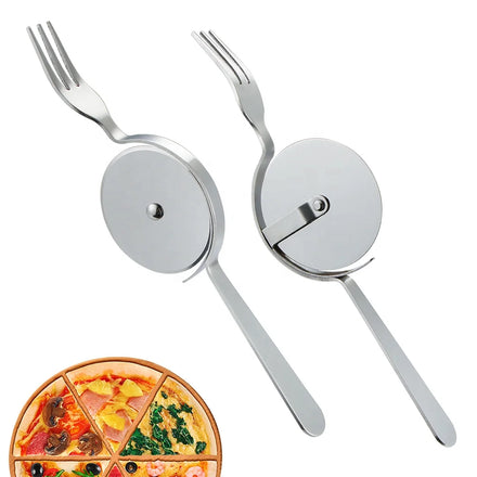 2 in 1 Stainless Steel Kitchen Gadget Custom Logo Multi-Purpose Pizza Cutter with Fork Cutting Tool