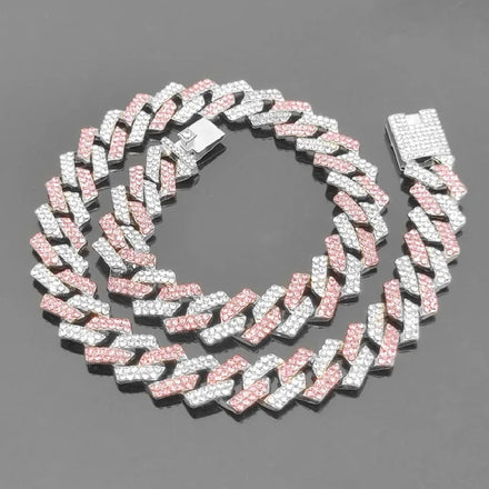 Men's Accessories Wholesale Diamond Pink Full Diamond Hip Hop Cuban Chain Necklace