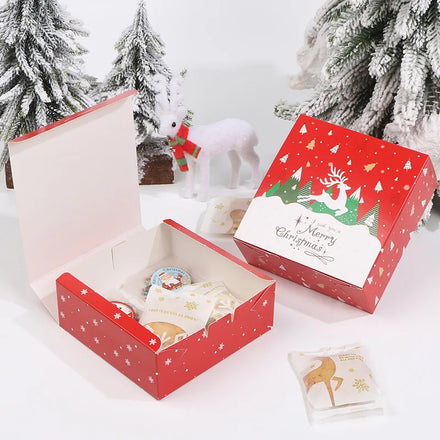 Christmas Packaging Box Candy Biscuit Egg Tart Egg Yolk Pastry Box Disposable Dessert Gift Box for Dessert Shop