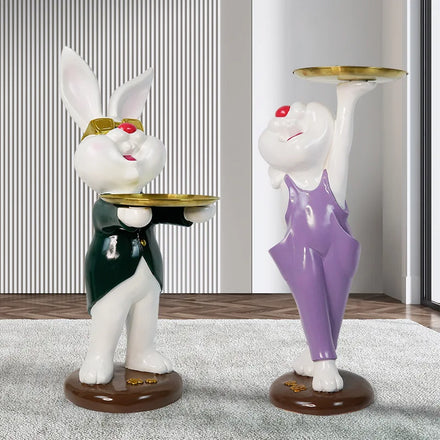 Creative Rabbit Tray Storage Resin Craft Sculpture Home Decor Ornaments Rabbit Sculpture