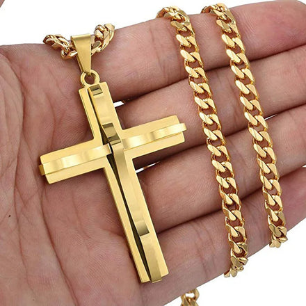 Trendy Simple Women Gold Silver Black Cross Necklace Male Prayer Necklace Religious Jewelry Couple Cross Pendant Necklace