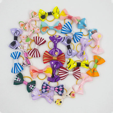 Wholesale Assorted Color Grooming Bow Ties Rubber Small Dog Hair Rubber Band