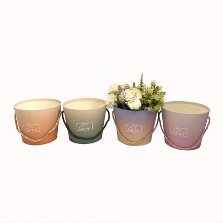 Gradient Single Small Bucket Flower Gift Box Flower Box Barrel Portable Rope Made Cardboard Features Embossing Matt Lamination