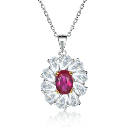 Elegant Rhodium Plated 925 Sterling Silver Sunflower Shape Zircon Fine Jewelry Necklaces