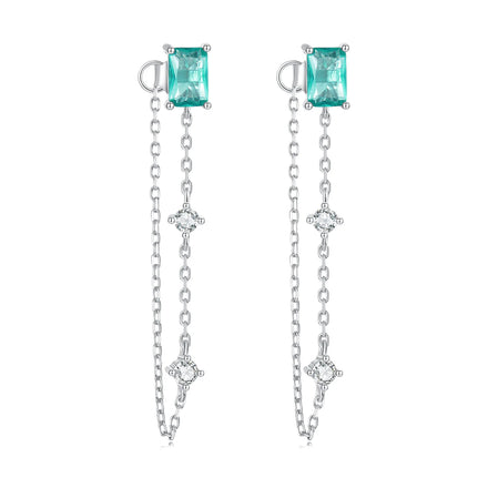 Factory Wholesale 925 Sterling Silver Aqua Chain Stud Earrings Shiny Zircon Tassel Earrings for Women Fine Jewelry BSE784