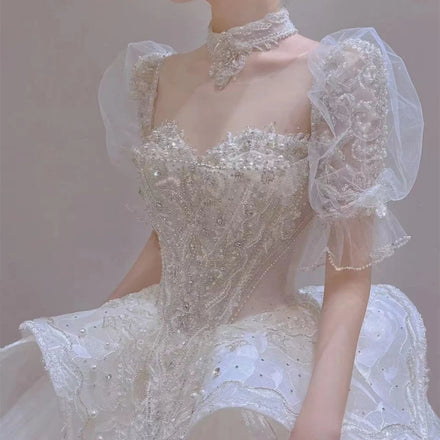 AL1328 Princess Wedding Dress 2025 New Bride Big Train Super Heavy Industry Dress Senior Texture Luxury Lace Wedding Dress