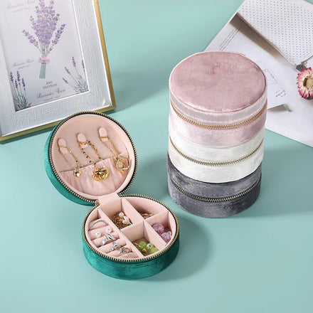 New Arrival Sublimation Round Velvet Jewelry Box Travel Portable Necklace Earrings Storage Jewelry Box for Women