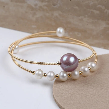 Wholesale Natural Freshwater Pearl Bead Cuff Opening Bangle Bracelet Adjustable for Women Gift