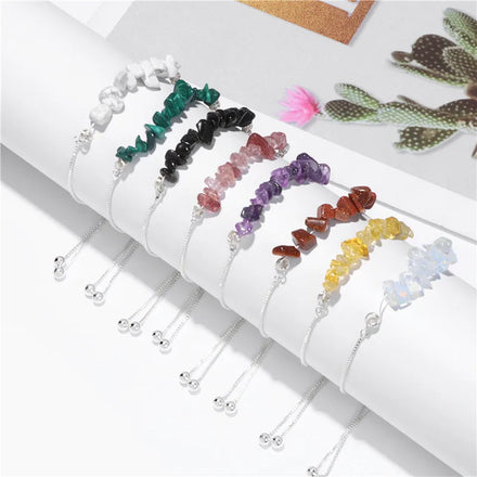 Beautiful Natural Amethyst Crystal Stone Chips With Handmade 925 Sterling Silver Chain Adjustable Bracelets for Women