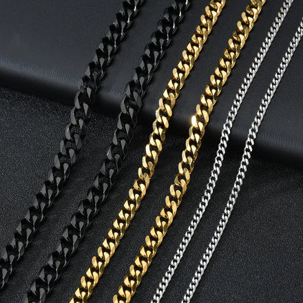 Wholesale 18K Gold Plated Stainless Steel Cuban Curb Link Chain Necklace Tarnish-Free Waterproof Hiphop Jewelry Zircon