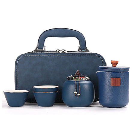 Mini Kungfu Ceramic Tea Set Portable Travel Teapot with 4 Porcelain Teacups & Infuser Home Gift All-In-One with Practical Bag
