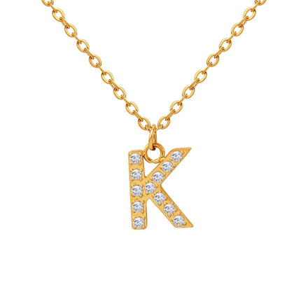 Hot Selling Trendy Stainless Steel Pendant Necklace for Girls Zircon Letter Design with Gold Silver Plating Featuring Pearls