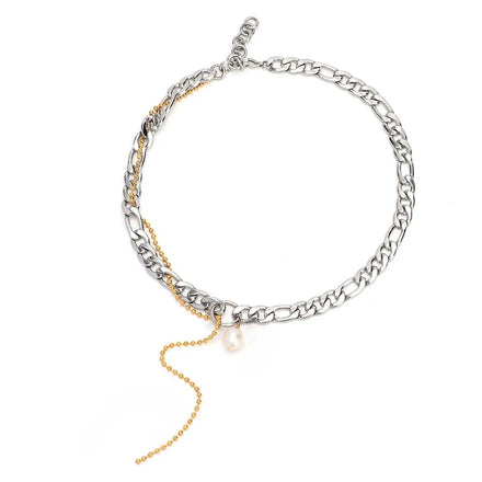 Punk Asymmetric Curb Chain Necklaces for Women Simple Natural Pearl Girl Collar JewelryRock Multi-Layered Neck Accessory