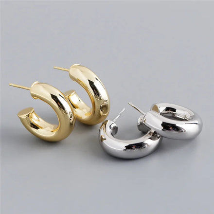 SP Fine Jewelry High Quality 925 Sterling Silver Chunky Style C Shape Stud Earrings for Women