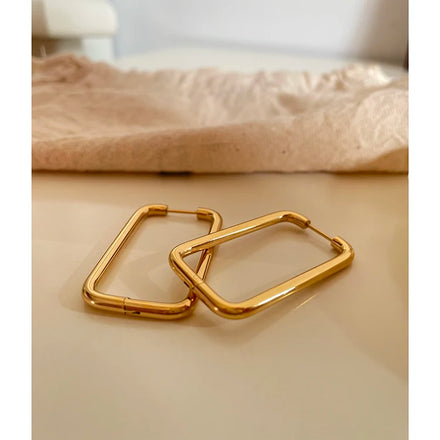 20mm*40mm Stainless Steel Hollow Rectangle Earrings Hyperbole Water Resistant Big Hoop Earrings Fashion Punk Statement Jewelry