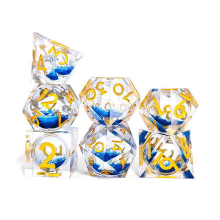 HS Custom Set of D20 Polyhedral Resin Liquid Core DND RPG Dice Wholesale Sharp Edge Made From Resin