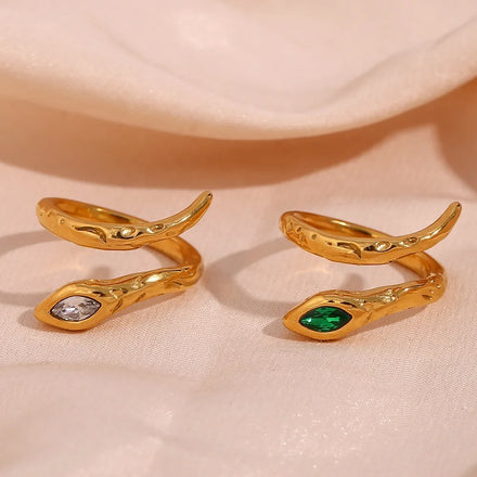 Crystal AAA Zircon Snake Ring Gold Plated Tarnish Free Stainless Steel Adjustable Rings Jewelry Women
