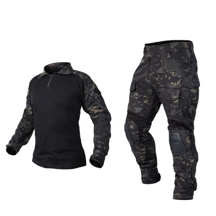 IDOGEAR Men G3 Assault Camo Camouflage Tactical Hunting BDU Tactical Uniform with Elbow Pads Knee Pads Hunting Clothes Frog Suit