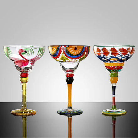 OEM Colorful Hand-painted Personalized Wine Glass Crystal Glass High Leg Cocktail Glasses for bar
