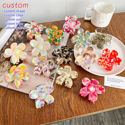 Fashion Woman 6.8cm Cute Flower Hair Clip Acetate Hair Claw Clip Fresh Colorful Girls Acetic Acid Clip Accessories Hair
