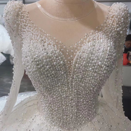 AL1327 The Main Wedding Dress 2025 New Bride French Big Train Court Style Heavy White Beaded African Wedding Dress